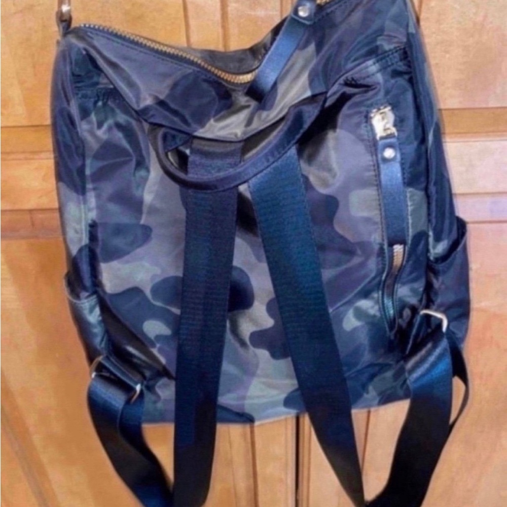 Nylon Camouflage Backpack / Crossbody Bag/ Purse w/Gold Accents. - Picture 3 of 8